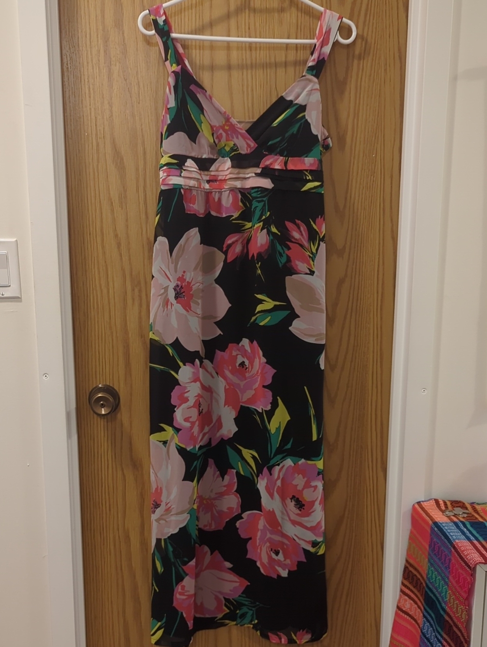 Ann Taylor Black Maxi Dress with Pink and Green Floral Print